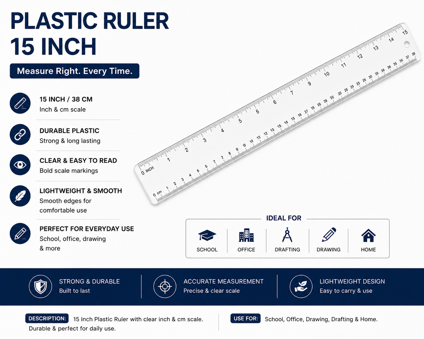 Plastic Ruler 15 Inch