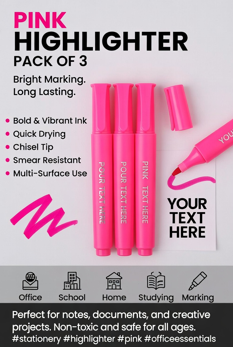 Pink Highlighter (Pack of 3)