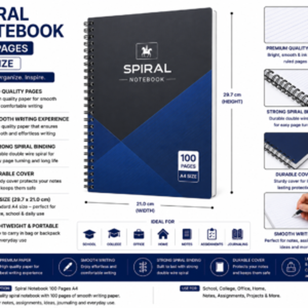 Spiral Notebook 100 Pages A4