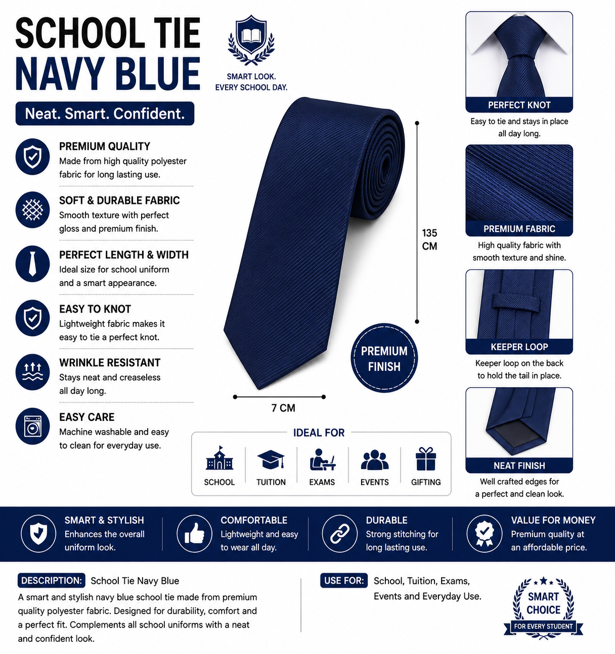 School Tie Navy Blue