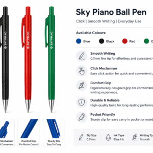 Ball Pen Click Sky Piano Brand Blue Black Red Green Color
