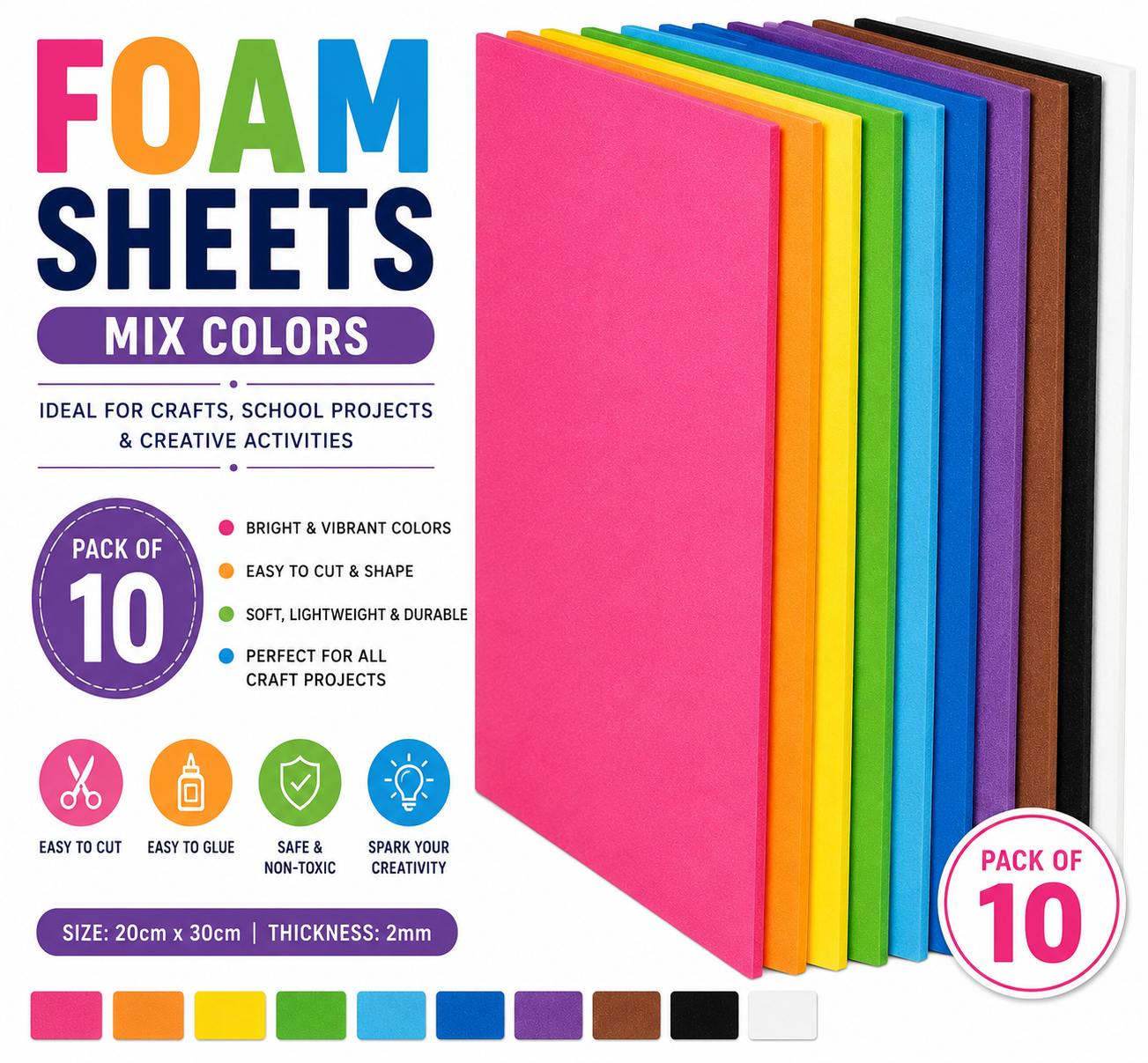 Foam Sheets Mix Colors (Pack of 10)