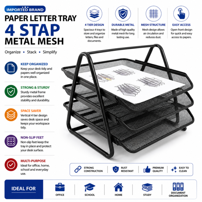 Paper Letter Tray 3 Step Plastic Design Brand Black Color