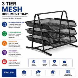 Paper Letter Tray 3 Step Metal Mesh Imported Brand