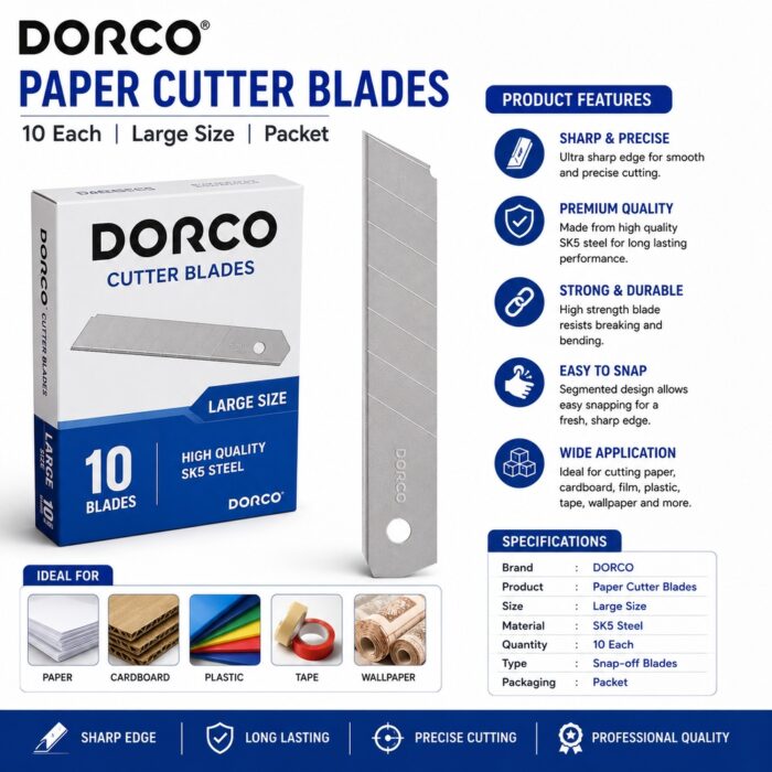 Paper Cutter Blade 10 Each Small Size Packet Dorco Brand