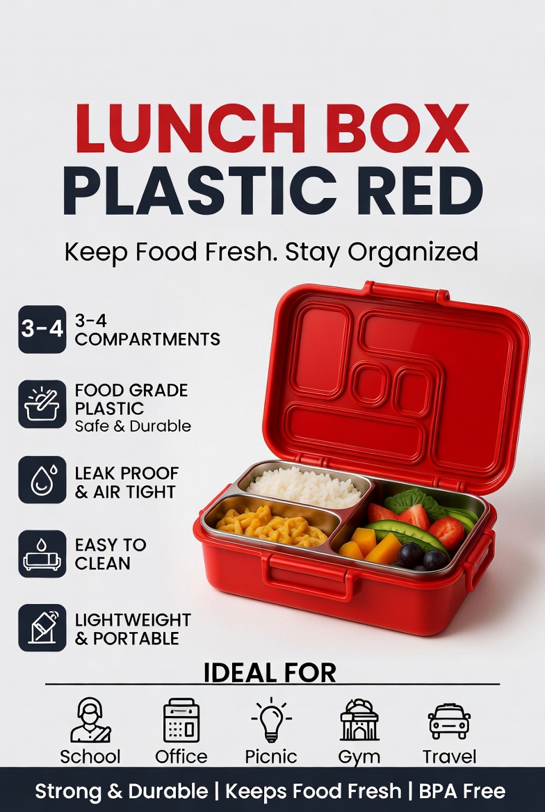 Lunch Box Plastic Red