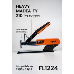 Stapler Machine Heavy Duty FL1224 Uses 23/15 to 23/23 Loading Capacity: 210 Pages Opal Brand