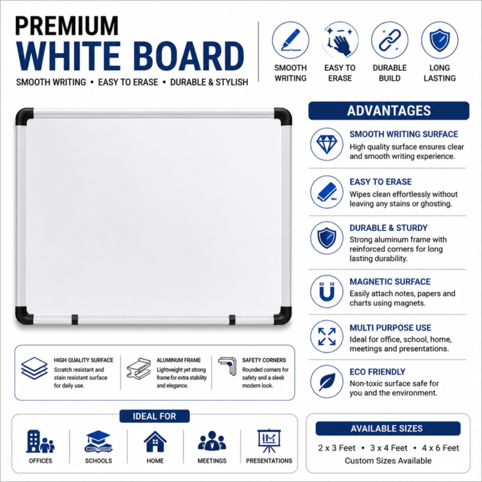 White Writing Board All Size Broad 18" X 24"(1.5ft X 2Ft)