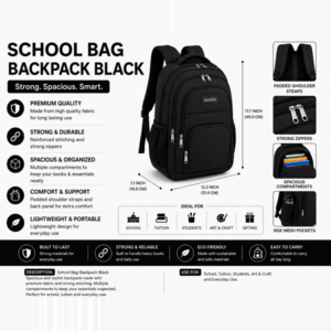School Bag Backpack Black