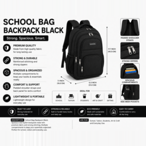 School Bag Backpack Black
