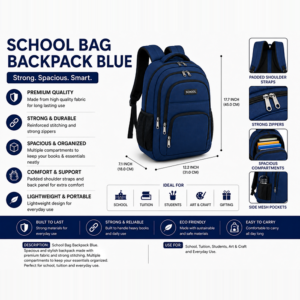 School Bag Backpack Blue