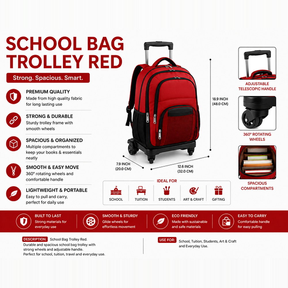 School Bag Trolley Red