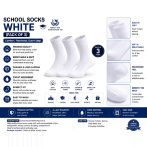 School Socks White (Pack of 3)