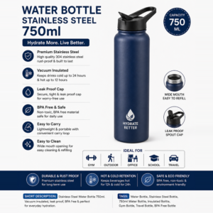 Water Bottle Stainless Steel 750ml